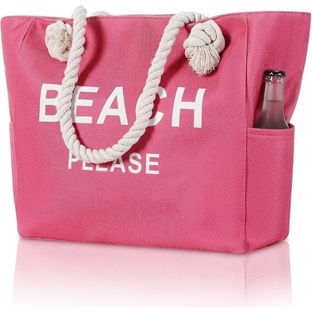 Large Canvas Beach Tote Bag with Zipper Women Swim, Travel, Shopping, Gym and Be